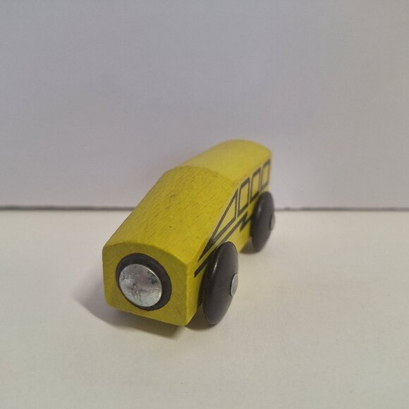 Vintage 1990s IKEA 3" Wooden Magnetic Yellow Toy Bus Train Car - Picture 2 of 6
